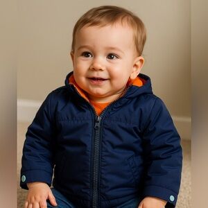 Cat & Jack Navy Blue Fleece Lined Baby Jacket 12M Orange Lining